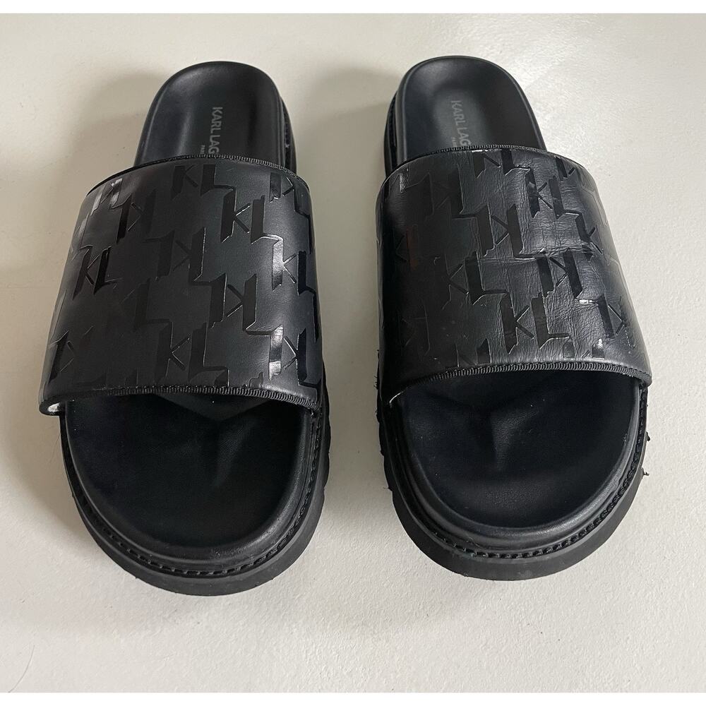 EUC Karl Lagerfeld Men Size 13 M Paris Monogram Slide Open Toe Sandals Black - Picture 2 of 16